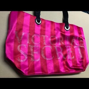 Victoria’s Secret pink and red striped tote bag